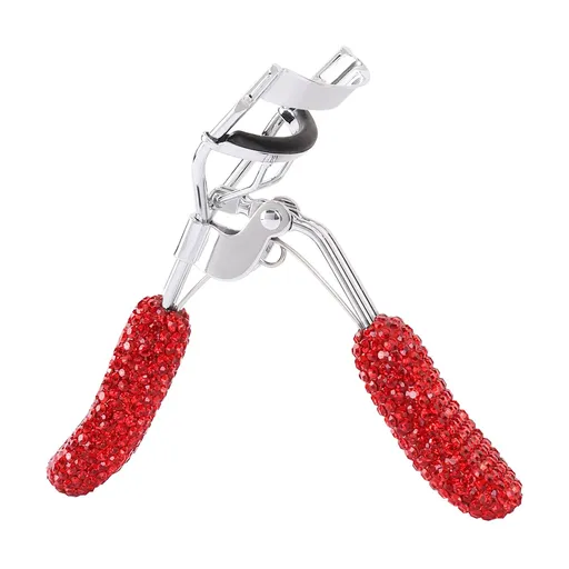 Rhinestone Eyelash Curler with Silicone Pad Portable Wide-Angle Beauty Tool for Daily Makeup and Lash Styling (Red)