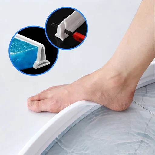 Collapsible Shower Water Dam Barrier | 79-Inch Silicone Water Stopper for Wet Dry Separation | 1.18" Tall Self-Adhesive Bathroom (1-Pack)