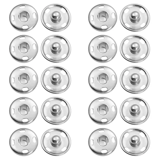 30 Sets Metal Snap Buttons, Press Studs for Sewing Clothes Jeans Handbags and DIY Crafts, Silver Fabric Fasteners, 15 mm