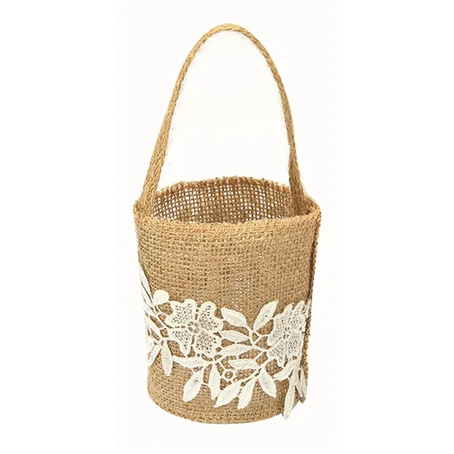 Burlap Flower Basket European Retro Flower Girl Basket Handmade Wedding Candy Basket
