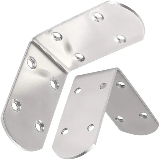 2Pcs L Brackets Corner Brace, 90 Degree Brushed Surface Joint Bracket Fastener for Wood Furniture Chair Drawer Cabinet, Silver