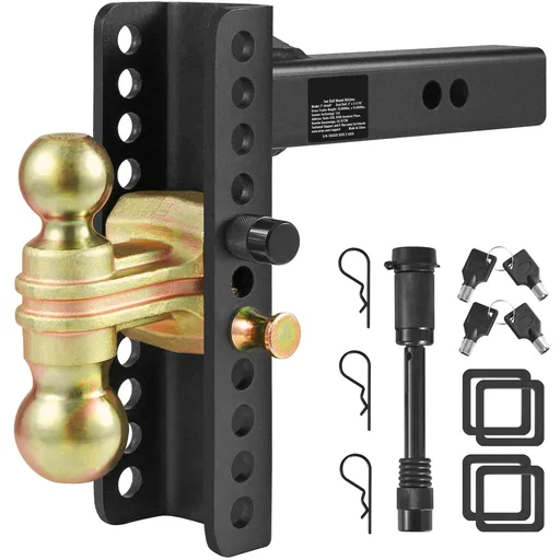 Adjustable Trailer Hitch, 203.2 mm Drop & 165.1 mm Rise Hitch Ball Mount with 50.8 mm Receiver, Solid Tube, 6350 kg GTW, 50.8 m and 58.7 mm 45# Steel Tow Balls with Key Lock for Truck Towing