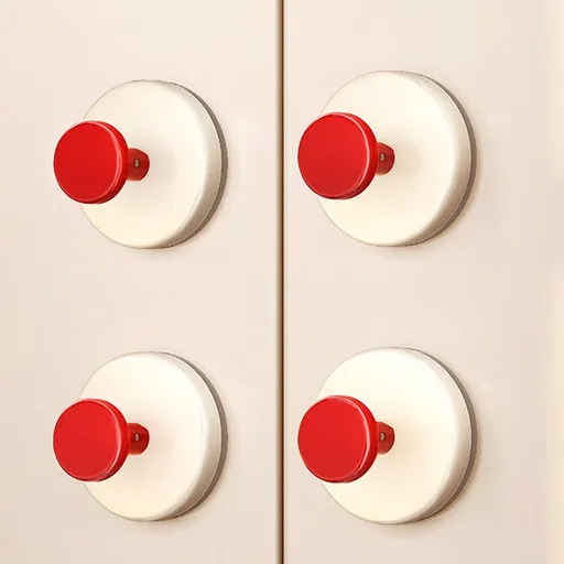4-Pack - No-Drill Suction Cup Door Handle, Reusable Pull Knob for Wardrobes, Refrigerators, and Glass Sliding Doors - Red