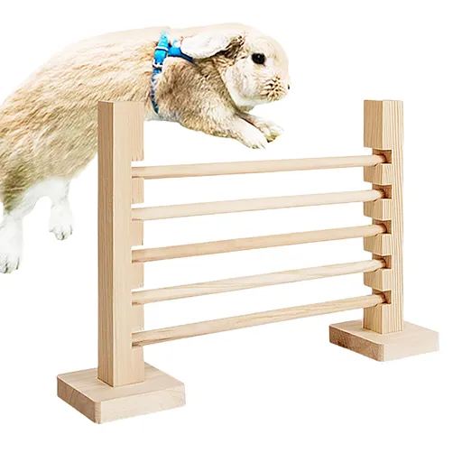 kathson Rabbit Jump Bar, Natural Wood Toy Set Adjustable Height Jump Hurdle Bar Rabbit Exercise Obstacle Training Games