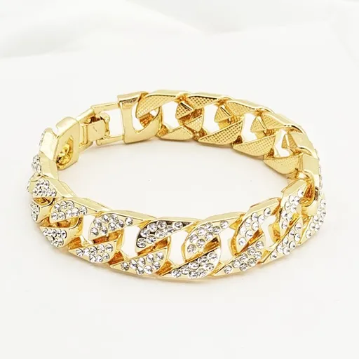 Bracelets for Men Women - Gold Plated Cuban Link Bracelet With Shiny Rhinestones Bling Hip Hop Bracelets Set