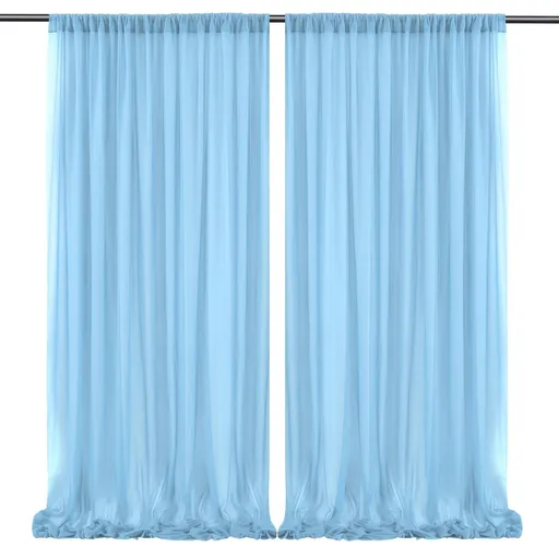 10x10ft Chiffon Backdrop Stage Curtains Baby Blue Chiffon Backdrop Drapes Wrinkle-Free Sheer Chiffon Fabric 5x10ft, 2 Panels