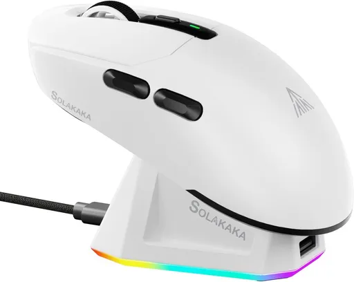 SOLAKAKA SM820 Wireless Gaming Mouse with RGB Charging Dock,24000 DPI Tri-Modes Wireless Mouse,white