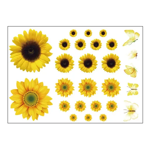 Waterproof 3D Sunflower Wall Sticker Removable Flower Decal Wall Stickers Plastic Black Contact Paper Stick on Wallpaper Wall