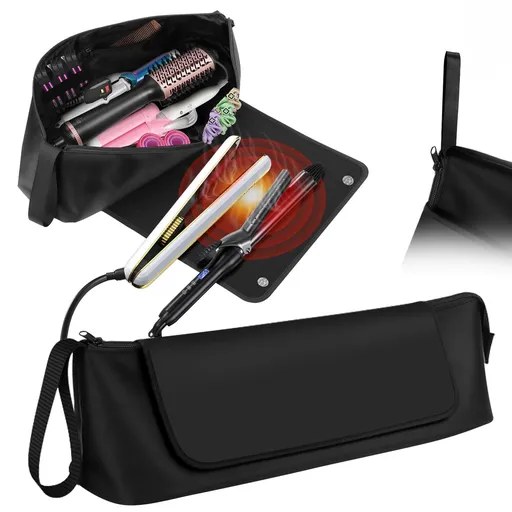 Hair Tools Travel Bag with Heat Resistant Mat, 2-in-1 Heat Resistant Hair Travel Bag for Flat Irons,Hair Tool Organizer Travel