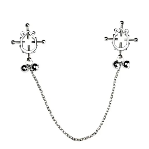 House Of Dasein Breast Clip Leather Belt Bondage Stainless Steel Nipple Clamp With Chains - Style Qk-C8006