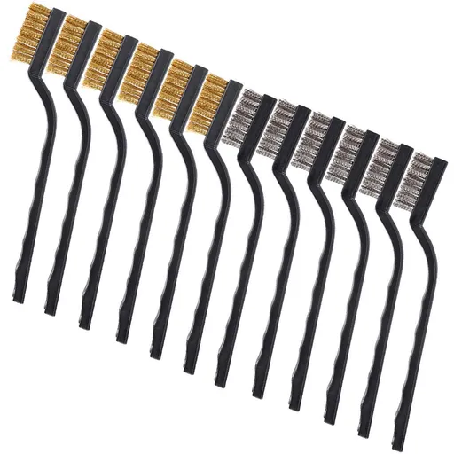 12-Piece Stainless Steel & Brass Wire Brush Set with Scraper and Bent Handle for Cleaning Weld Slag and Rust
