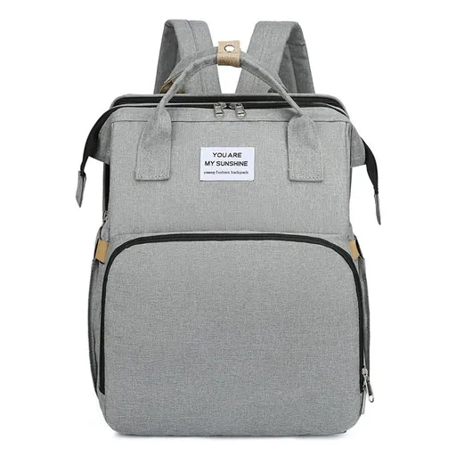 Convertible Baby Bed Diaper Backpack, Waterproof Oxford Multifunction Mommy Bag, 3-Way Hand/Shoulder/Backpack for Travel and Outdoor Use - Gray