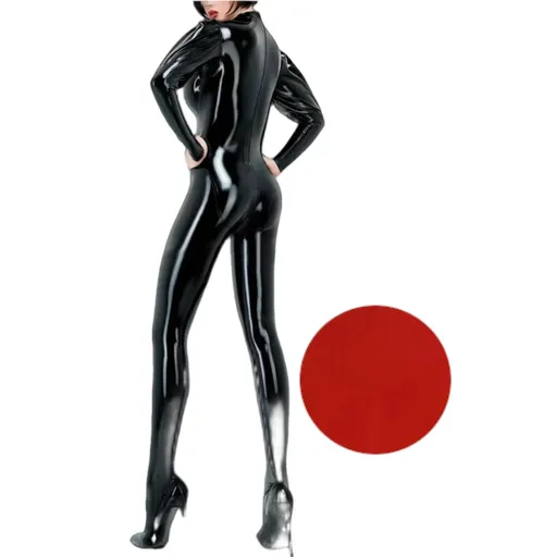 House Of Dasein Sexy Latex Gummi Catsuit With Puff Sleeves Handmade Bodysuit For Women And Men - Red - Men-M - Men