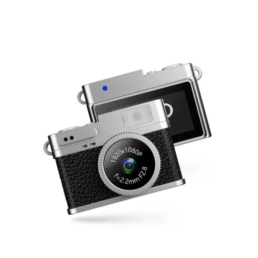 Retro Style Ultra-Mini Thumb Cam for Vlogging (Black) - Portable Digital Photo & Video Recorder with 32GB Memory Card & 0.96" Screen, Free Wearable Keychain & Necklace