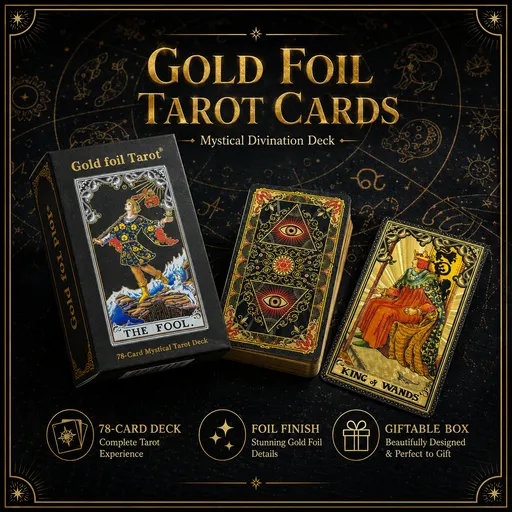 Gold Foil Tarot Cards Gilded Hexagram Paper Box Edition Waterproof PVC Plastic 78 Card Tarot Deck, Classic Divination Oracle Cards, Durable Shuffle Friendly Mystic Reading Gift for Beginners and Collectors
