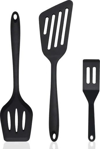 Spatula Set of 3 - Silicone Spatula - BPA Free - Spatulas - Heat Resistant - Non-stick - Anti-Slip - Hangable - Dishwasher Safe - Kitchen Utensils - Scraper - Whisk - Baking Spatula - Spatula - Black - Value Set
