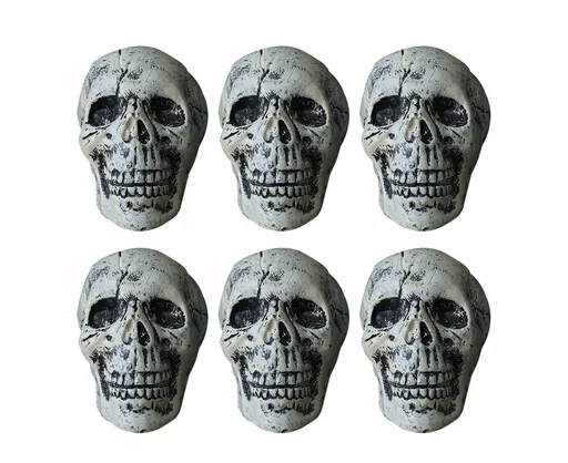 6 Pcs/Set Halloween Skull Ornament Artificial Realistic Increase Atmosphere Durable Clear Texture Skeleton Horror Halloween Skull Statue for Home-White