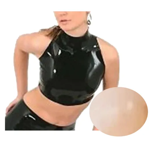 House Of Dasein Latex Catsuit Female High Collar Bare Midriff No Zip Sleeveless Customised - Natural Transparent - Xs