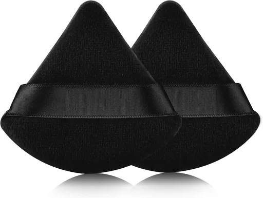 2 Pcs Triangle Powder Puff for Face Powder, Soft Plush Setting Powder Puff, Velour Cosmetic Foundation Blender Sponge Beauty Makeup Tools (Black)