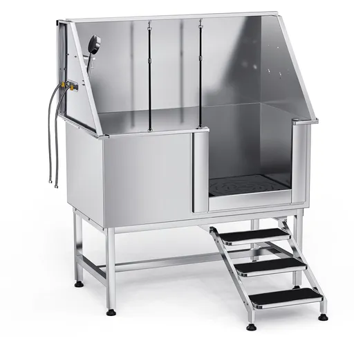 127 cm Dog Grooming Bath Tub Stainless Steel w Stairs Water Filter
