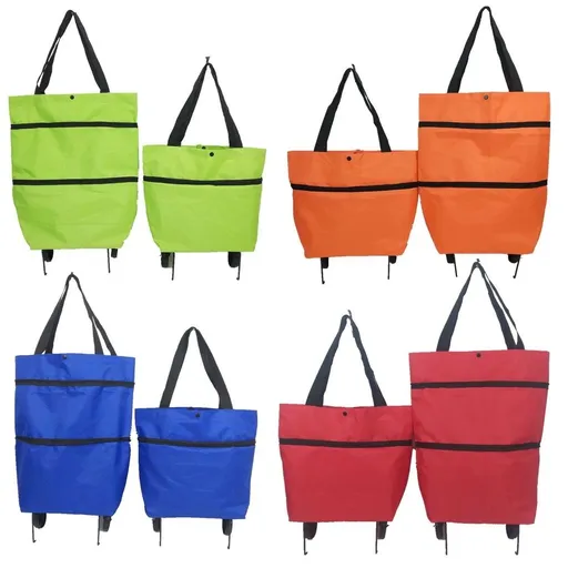 2 in 1 Foldable Shopping Cart with Wheels Reusable Grocery Bag 30L Capacity Telescopic Storage Tote 46x41cm 18.11x16.14in for Travel Camping