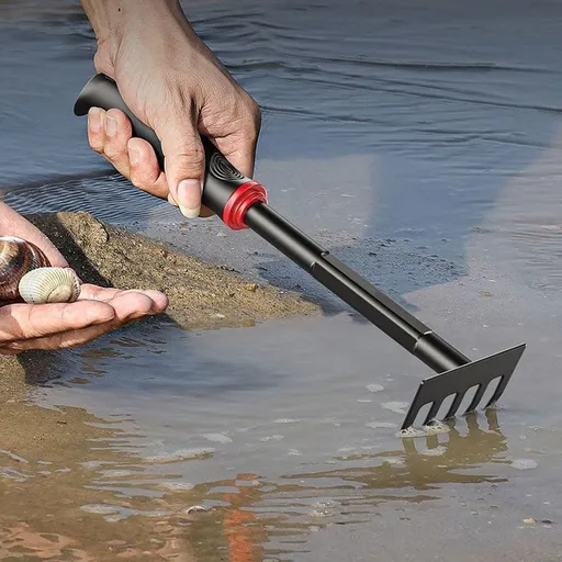 5 Tine Hand Rake Gardening Tool Made of HRC60 Quenched Steel with Fiberglass Handle for Weeding Cultivating Soil Aeration