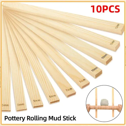 Wooden Pottery Clay Rolling Stick Set 10 Piece 34 cm Mixed Thicknesses