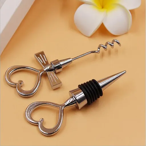 2 Pack Heart Wine Bottle Stopper,Stainless Steel Wine Bottle Stopper and Bottle-opener with Gift Box Packing Handheld Wine Bottle