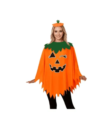 Pumpkin Costume Halloween Cape Costume Hat Party Costume Pumpkin-Themed Adult - Orange - Size 01