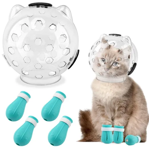 Cat Muzzle for Grooming, Adjustable Cat Helmet with 3.19 Inch Opening Diameter, Breathable Kitty Hood Anti Bite Bubble Astronaut Groomin Mask for Pet Bath Nail Trimming,L