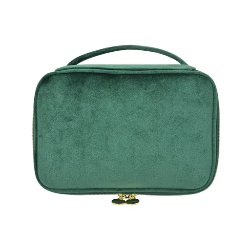 Velvet Makeup Storage Bag Multipurpose Travel Case Dark green