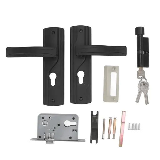 Door Handle Lock Black Front Door Lock Set with Keys Silent Bearing Lock Key Set for Universal Home Door (7x2x1.5inch)