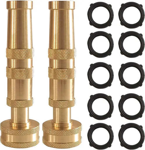 Adjustable Twist Hose Nozzle, 4" Heavy-Duty Brass Hose Nozzle with 10 Garden Hose Rubber Washers, 2 Pack