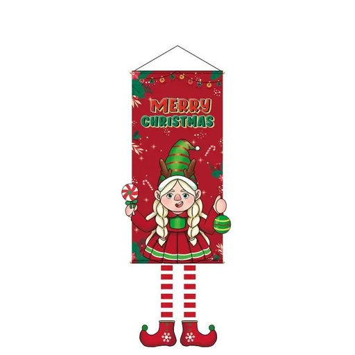 Hanging Flag Background Cloth, Christmas & Holiday Halloween Scene Decoration Prop, Elf Printed Style, 110*40cm