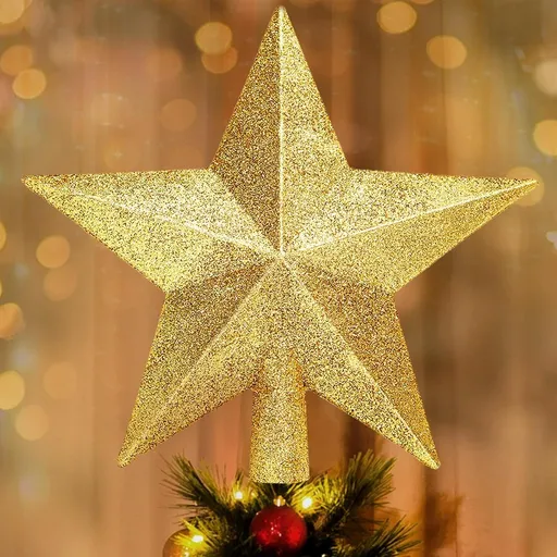 Christmas tree topper - Sparkling Christmas star for the treetop - Perfect for Christmas decorations, Christmas tree ornaments, festive displays, and home decor - Unbreakable star for indoor and outdoor parties - Gold-colored, 20 cm