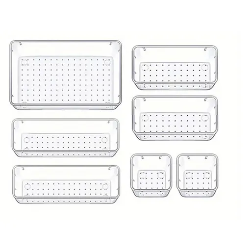 7PCS Transparent Stackable Organizer Set - 4-Size Versatile Desktop & Drawer Divider