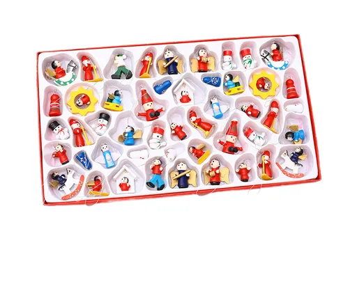 48Pcs Xmas Pendants Multi Shapes Wooden-Multicolor