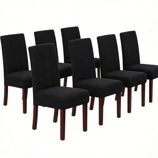 Stretch Full Cover Chair Cover 6-Pack - Waterproof Anti-Slip Elastic Seat Protector for Dining Room Hotel - Thick Warm Waffle Texture - Black (6-Pack)