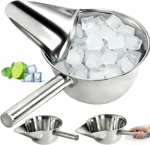 2 Pack 55 OZ Metal Ice Scoop, Large Stainless Steel Scooper, Heavy-Duty Flat Bottom Scoops, Stackable Durable Feed Grain Scoop for Restaurant, Kitchen, Bulk Food, Farm Feed, 1.72 Quart