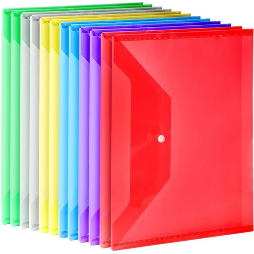 12 Pcs Plastic Document Folders With Snap Closure, Plastic Envelopes, A4