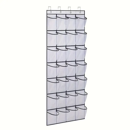 White 28-Pocket Over-the-Door Shoe Organizer with Breathable Mesh – Wall Hanging Storage Bag for Shoes, Boots, and Accessories