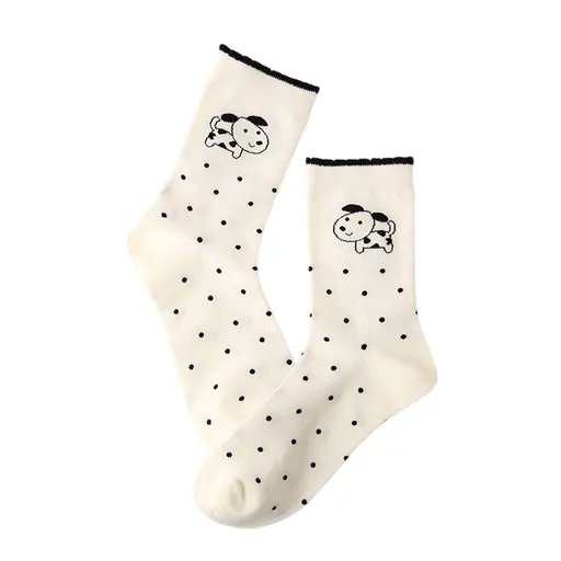 4 Pairs Women's Cartoon Animal Crew Socks (Dalmatian)- Lightweight Breathable Mid-Calf Cotton Socks for Spring Summer, Casual Everyday Wear and Sneakers