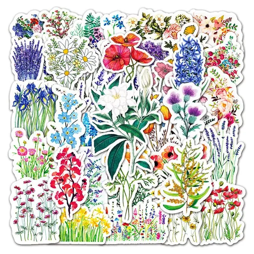 50 Pcs Flower Stickers,Vinyl Waterproof Stickers for Laptop,Bumper,Skateboard,Water Bottles,Computer,Phone, Cute