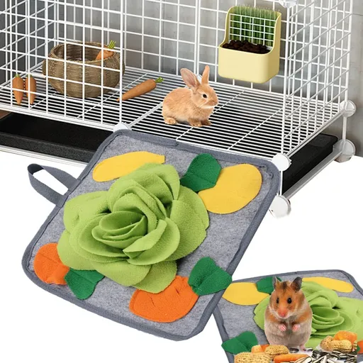 Bunny Toy,11.8''x11.8'' Washable Skin Friendly Puzzle Fun Foraging Pad Treat Dispenser Consume Energy for Rabbit Guinea Pigs