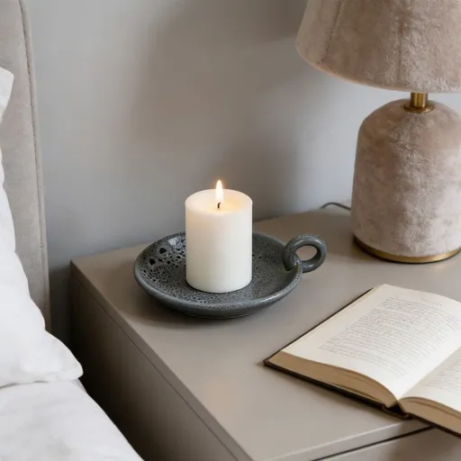Ceramic Candlestick Holder Tray, Elegant Candle Platter for Home Decor Dining Table and Spa, Vintage Style Candle Display Stand, 4.72-Inch Square Decorative Piece