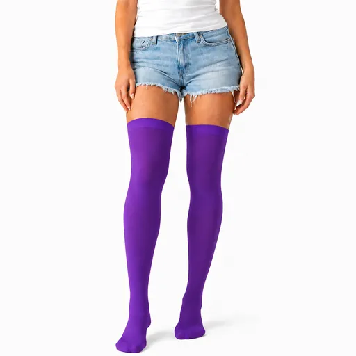 Over Knee Stay Up Stockings Hosiery Party Costume Socks - Plain Purple