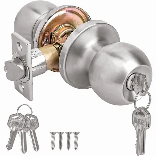 Doorknob,Entry Doorknobs Lock with Keys,for Front Door,Exterior and Interior Doors,Satin Nickel Finish
