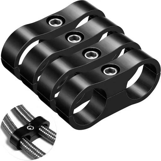 -12AN Hose Separator Clamp - Fuel line Mounting Clamps, 4Pcs/Pack Black Aluminum Hose Fitting Adapter, Great for 3/4 Fuel Line Hose, Brake Line, Oil Hose, Water Pipe and Gas Line