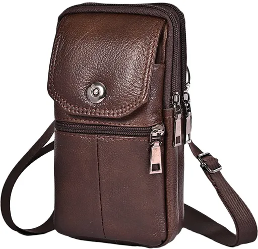 Leather Belt Bag - with Shoulder Strap - Leather Phone Waist Bag - Standing Small Belt Bag - Belt Bag - Men's Leather Shoulder Bag - Phone Holder - Vertical Phone Holder - Waist Belt - Smartphone Bag - Organizer - Waist Bag - Wallet - Shoulder Bag -