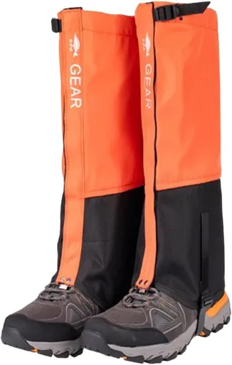 Orange Breathable Nylon Waterproof Hiking Leg Gaiters and Snow Boot Gaiters (Fleece Lining) - Unisex Adjustable Sand & Mud Protection for Mountaineering & Desert Trekking, L Size